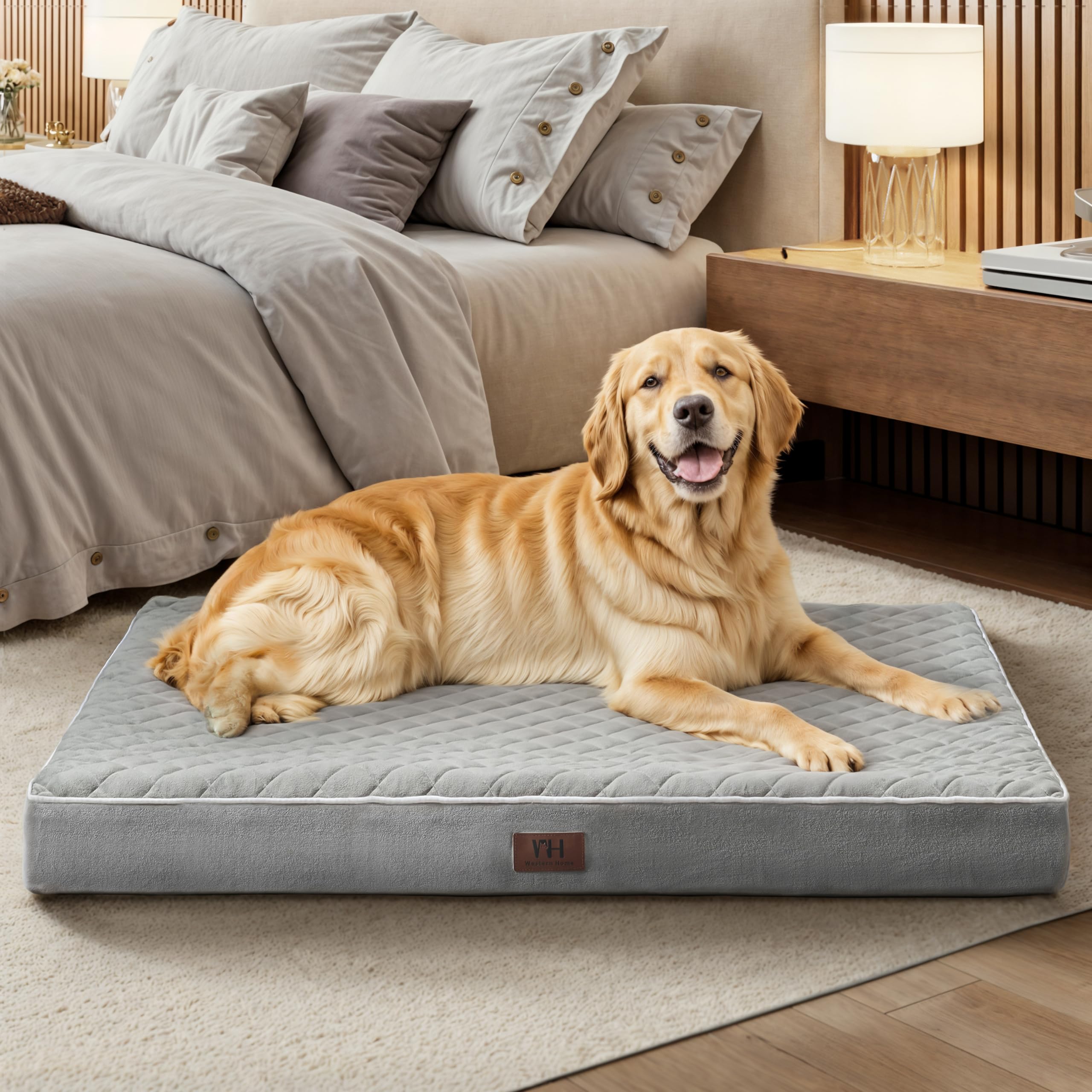 Orthopedic Dog Bed for Large Dogs - XXL XL Medium Size, Removable Washable Cover, Velvet Plush Pet Bed with Anti-Slip Bottom, 36 Inch Grey Kennel Pad - Perfect for Crates, Floors & Senior Dog Joint Support
