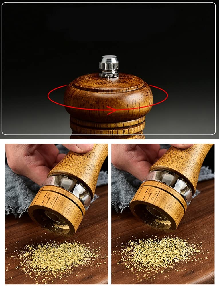 Premium Oak Wood Salt and Pepper Grinder Set - 6