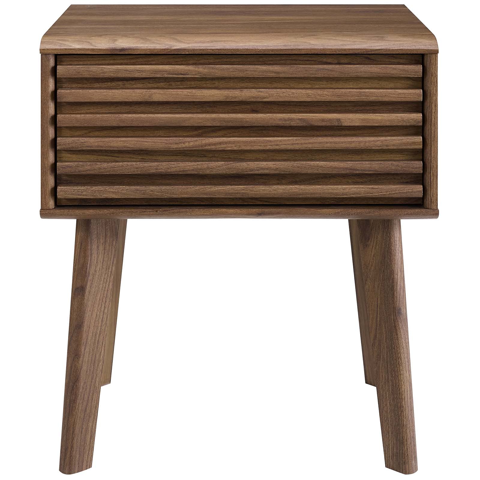 Modway EEI-3345-WAL Walnut Wood End Table Nightstand with Drawer - Modern Bedside Table for Bedroom, Living Room & Office Storage