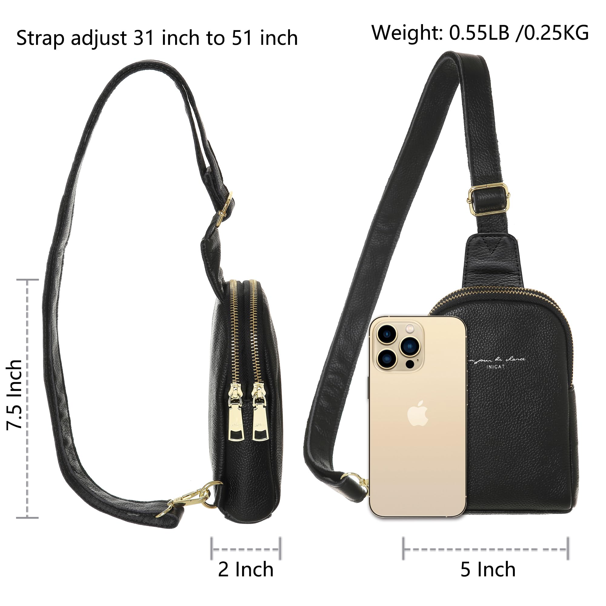 INICAT Genuine Leather Small Crossbody Sling Bag for Women - Fashionable Shoulder Purse for Daily Use, Travel & Gift Giving