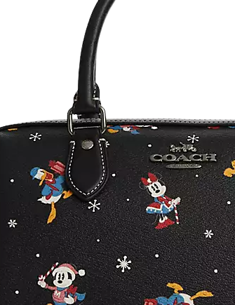 Coach Disney X Coach Rowan Satchel Crossbody Bag with Holiday Print - Stylish Mickey Mouse Design for Women, Perfect for Christmas Gifts, Parties & Daily Use