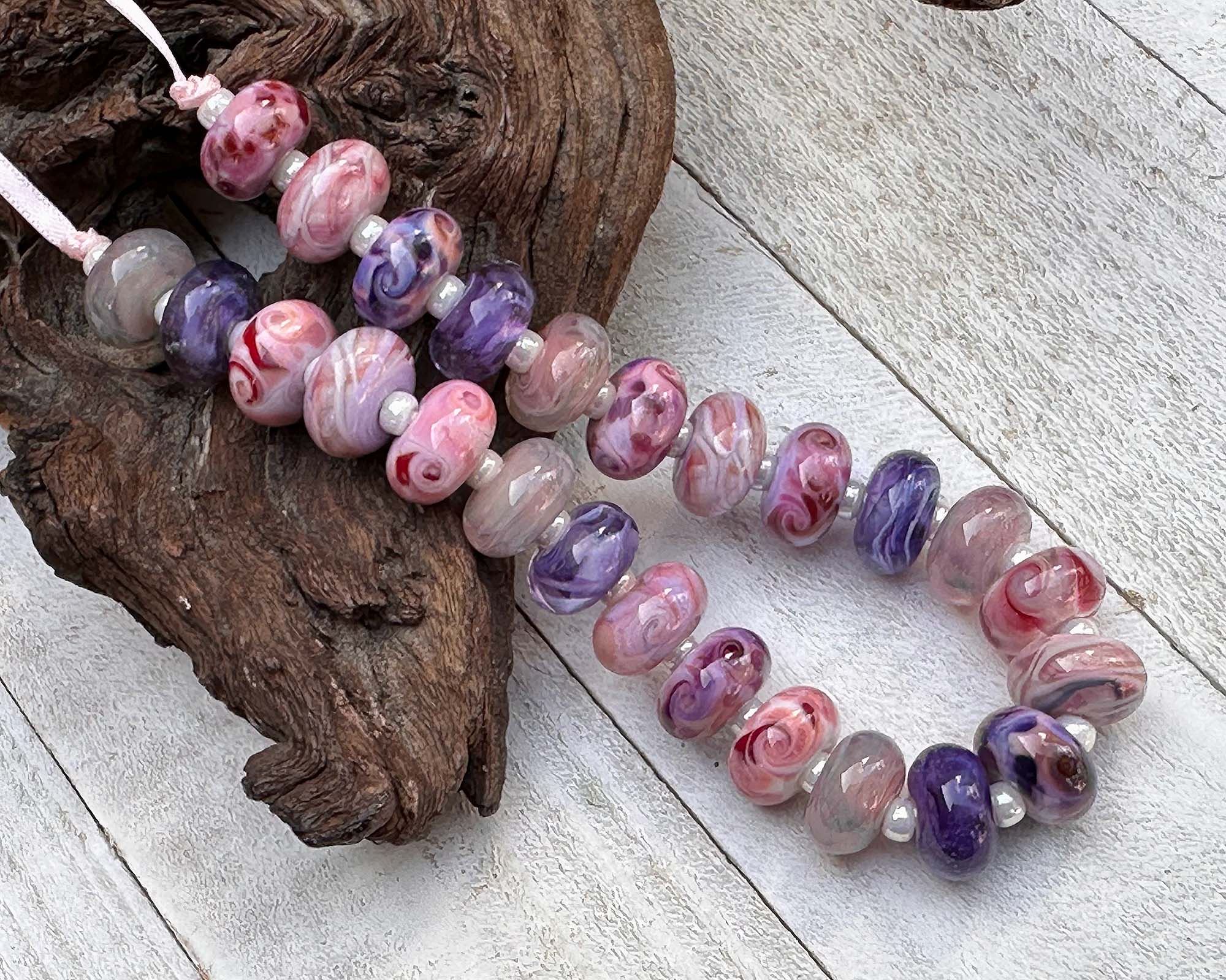 25pcs Berry Blush Pink & Purple Swirls Lampwork Glass Beads Set for Jewelry Making - DIY Bracelets, Necklaces, Earrings - Handmade Artisan Beads for Crafting & Gift Giving