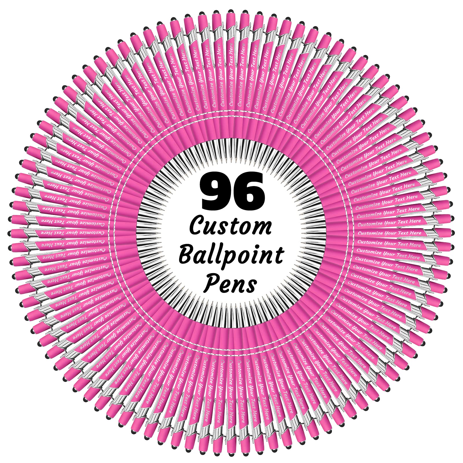 Custom Engraved Ballpoint Pens with Stylus - Personalized Name/Text Pens - 96 Pack Black Ink - Perfect Anniversary, Birthday & Graduation Gifts - Great for Office, School & Corporate Events