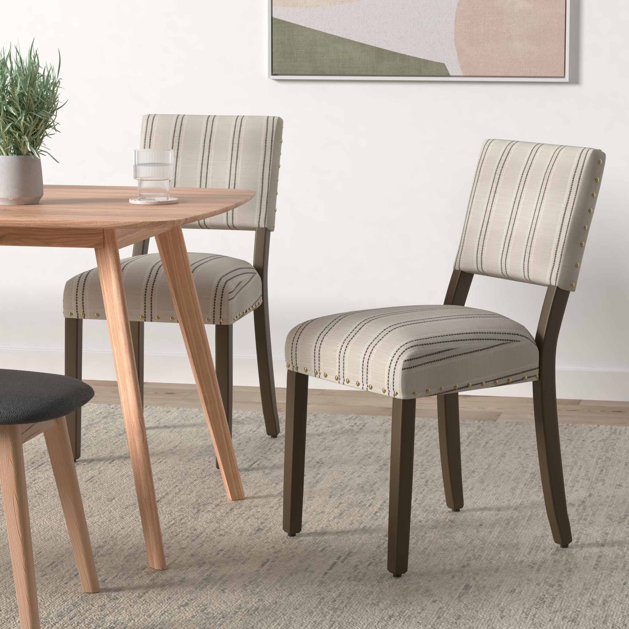 Homepop Upholstered Dining Chairs Set of 2 - Modern Black and White Striped Accent Chairs with Nailhead Trim | Elegant Kitchen & Dining Room Furniture for Home Decor | Perfect for Small Spaces, Breakfast Nooks & Farmhouse Style Interiors