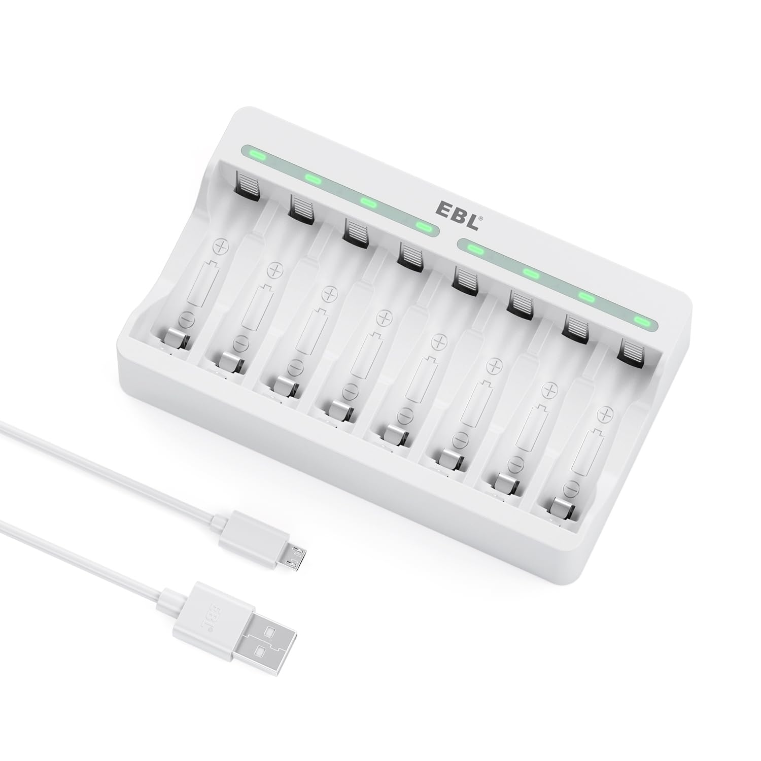 EBL 8 Bay AA AAA Battery Charger for NiMH NiCD Rechargeable Batteries - Fast USB Charging with Smart Detection & Independent Slots | Perfect for Home, Office, Travel & Emergency Power Backup
