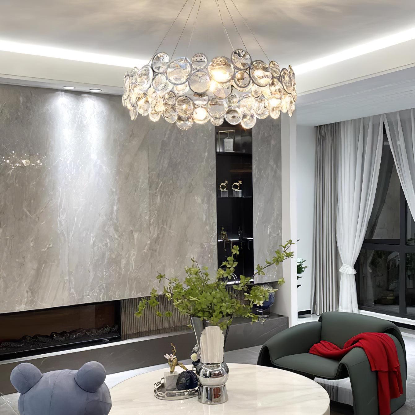 Elegant Chrome Round Crystal Chandelier - Modern Ceiling Light Fixture for Dining Room, Bedroom & Living Room Decor