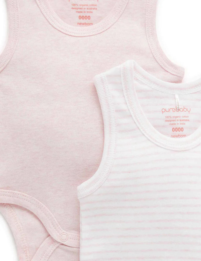 Purebaby Organic Cotton Ribbed Bodysuit 2-Pack - Soft & Breathable Baby Onesies for Newborns & Infants | Pale Pink | Perfect for Everyday Wear, Playtime & Photo Shoots