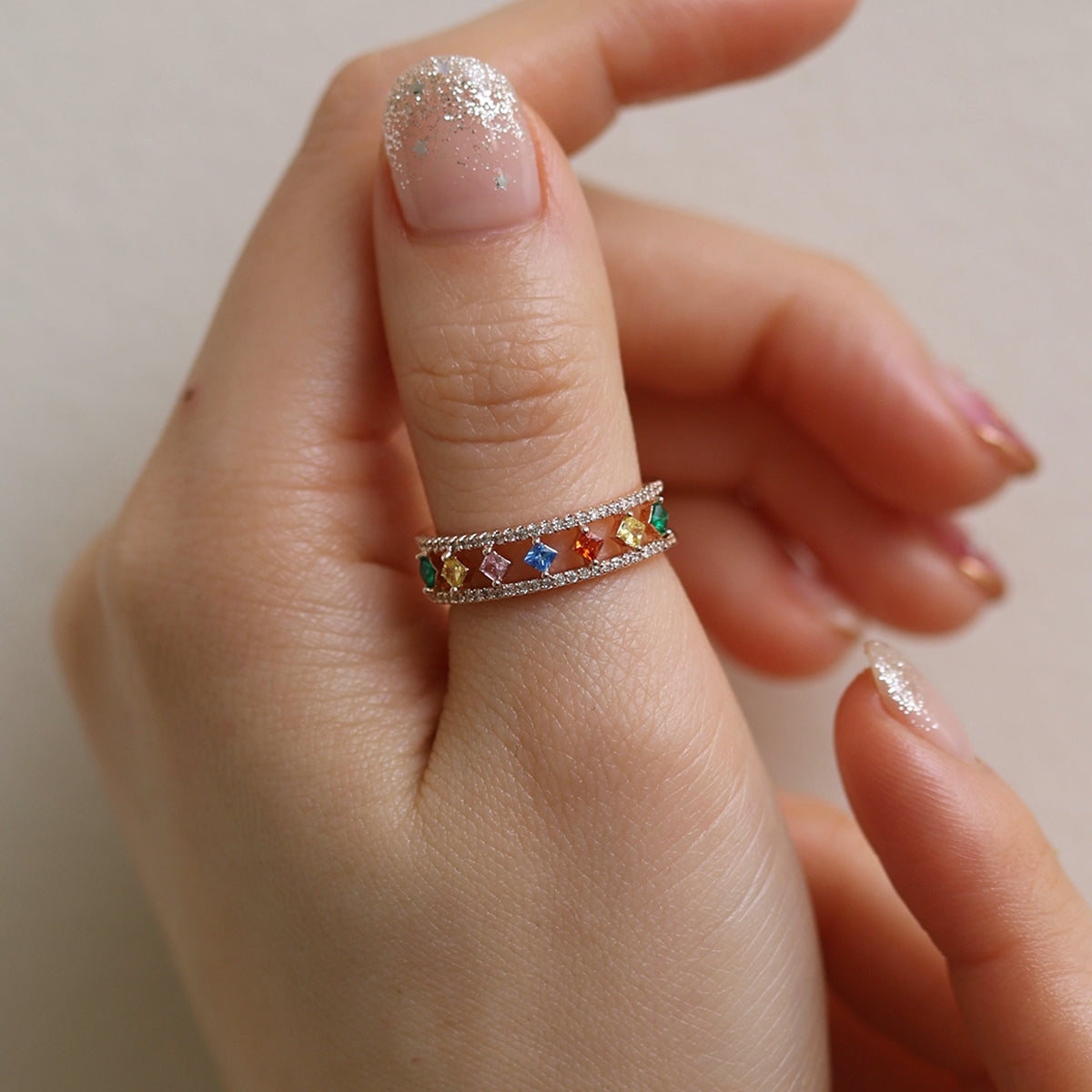 Rainbow Sparkle Ring for Women - Elegant Crystal Jewelry Gift for Birthday, Anniversary & Party | Perfect for Everyday Wear & Special Occasions