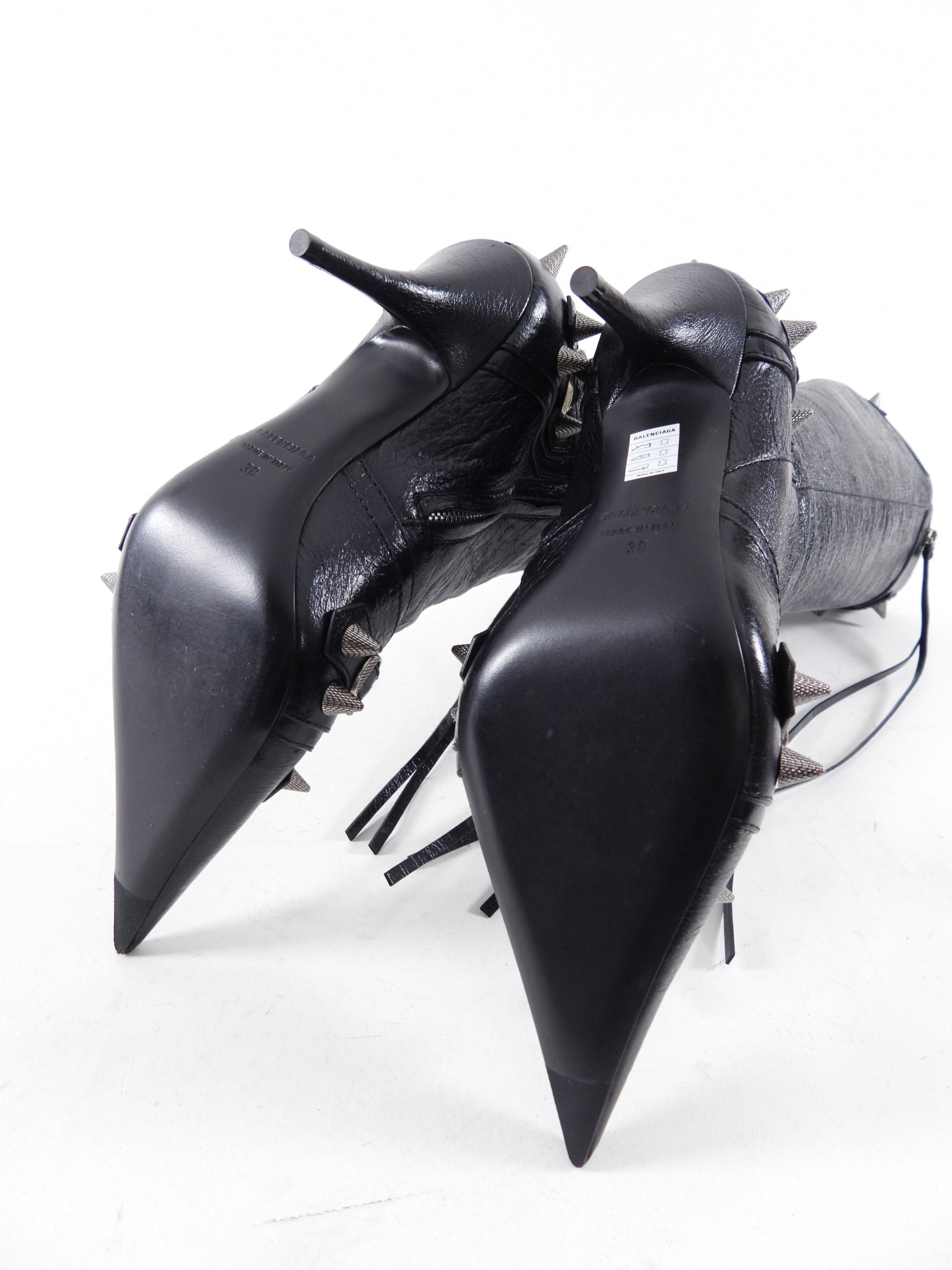 Balenciaga Black Leather Tall Spike Stud Cagole Boots Size 38 - Stylish Punk Rock Ankle Boots for Women, Perfect for Night Out, Concerts and Edgy Street Fashion