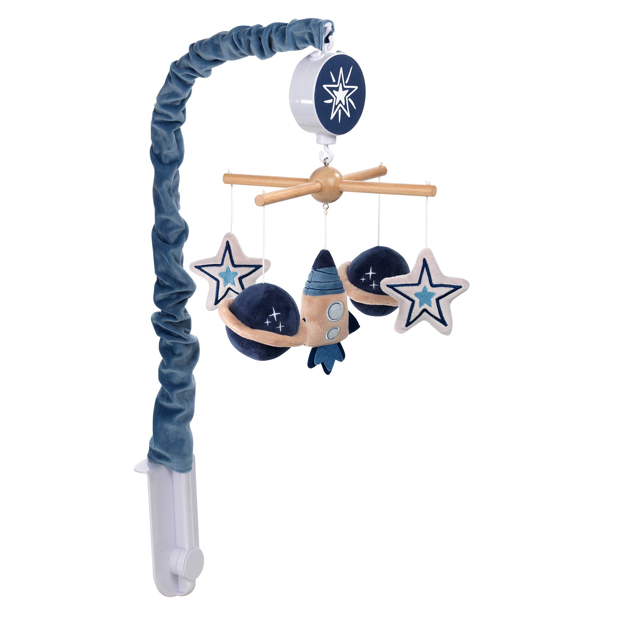 Lambs & Ivy Sky Rocket Planets and Stars Musical Baby Crib Mobile Soother Toy - Blue | Calming Nursery Decor for Newborns & Infants | Perfect Baby Shower Gift