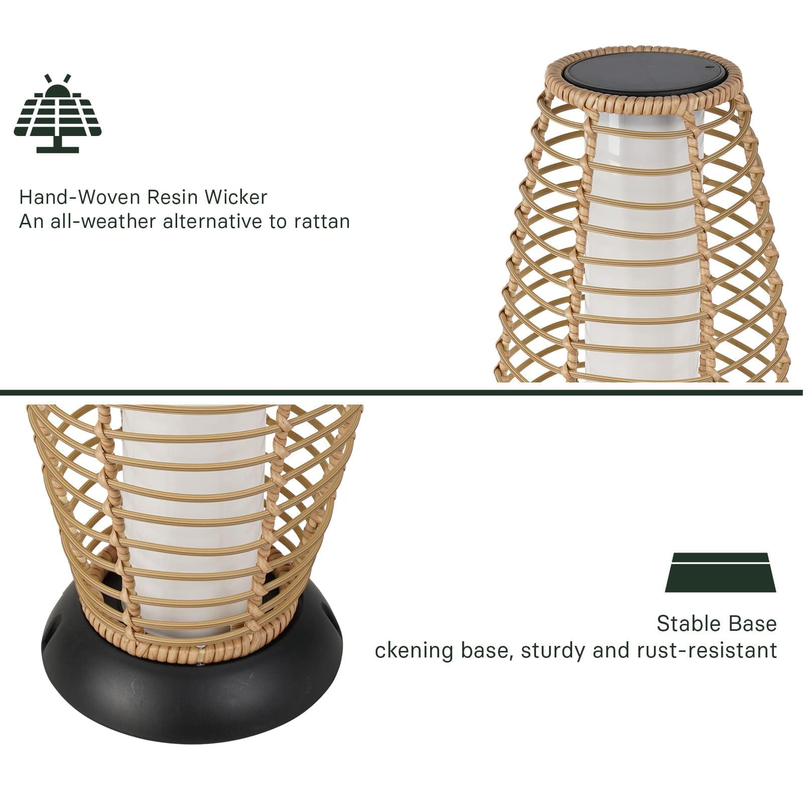 2-Pack Solar Powered Outdoor Floor Lamps - Weather-Resistant Wicker Deck Lights for Patio, Garden, Yard - Large Solar Lanterns in Austin Natural Brown - Perfect for Evening Gatherings & Landscape Lighting