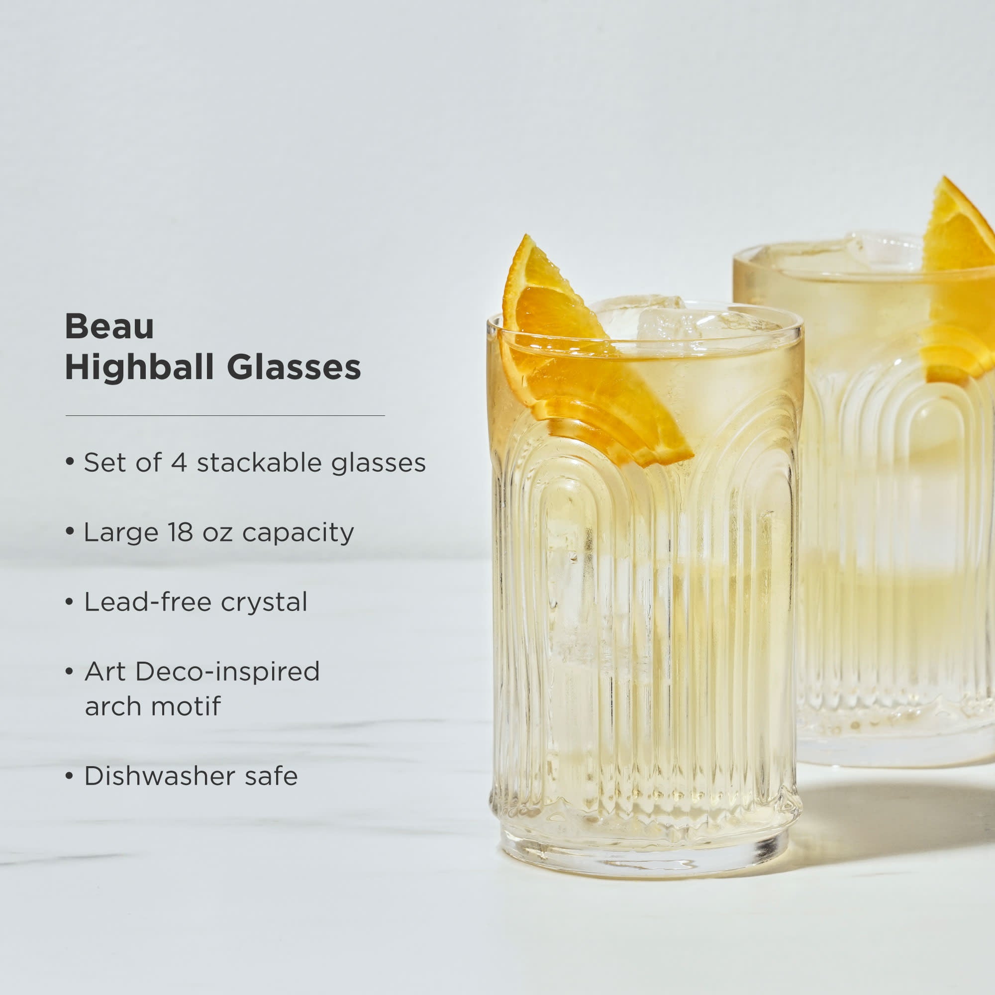 Premium Beau Highball Glasses Set of 4 - 12oz Crystal Clear Drinking Glasses for Cocktails, Iced Tea & Beverages - Elegant Barware for Home, Parties & Restaurants