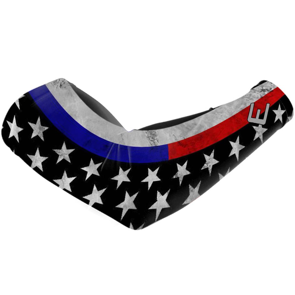 Thin Red & Blue Line Arm Sleeve - Tactical Compression Sleeves for Police, Firefighters & First Responders - Moisture Wicking UV Protection for Outdoor Sports & Work