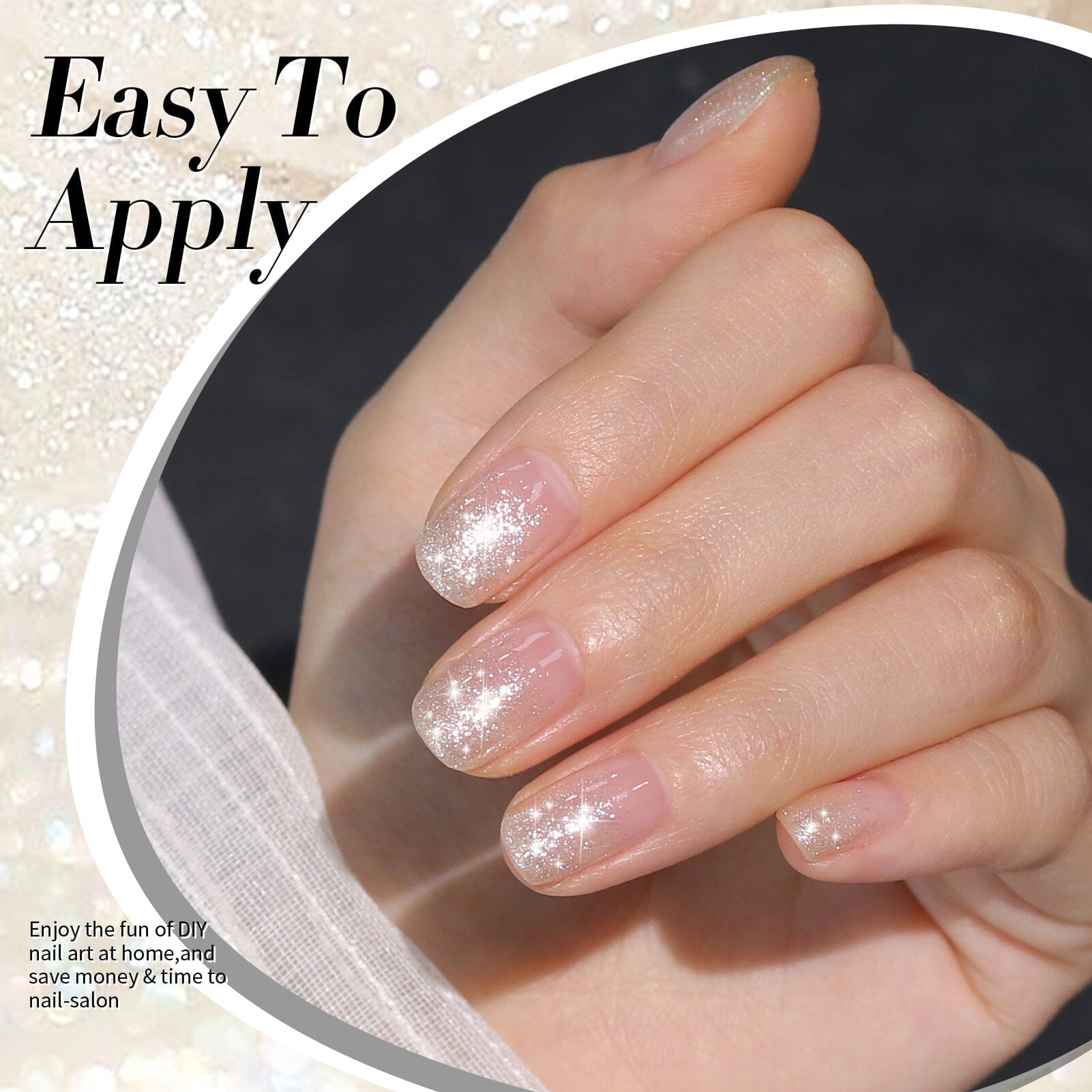 White Shimmer Glitter Gel Polish 15ml - Long Lasting Nail Polish for Manicures & Pedicures - Perfect for Parties, Weddings & Special Occasions