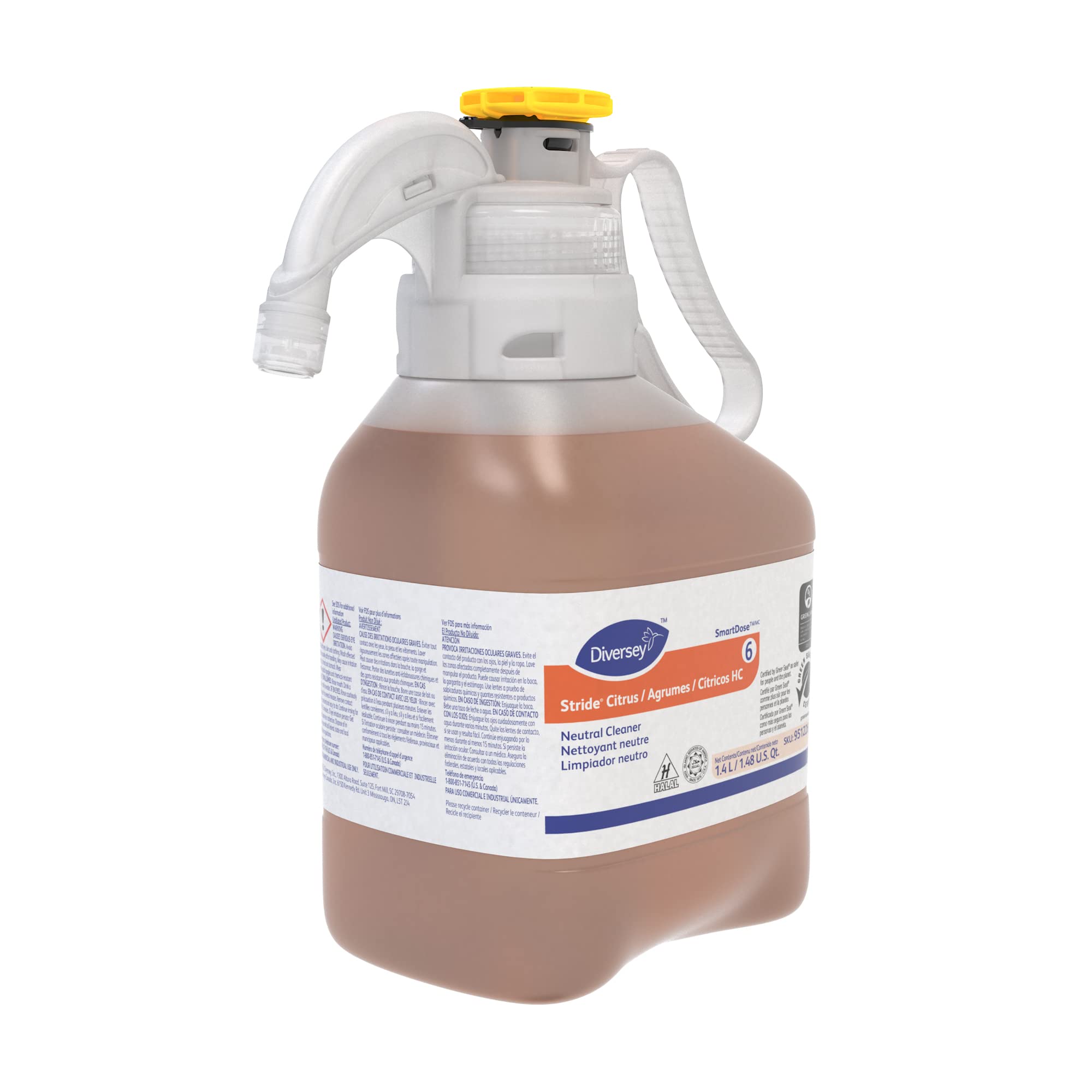 Diversey Stride Citrus HC Neutral Cleaner - Orange Scent, 1.4 Liter (2-Pack) | Commercial & Industrial Floor Cleaning | Food Service & Healthcare Facilities