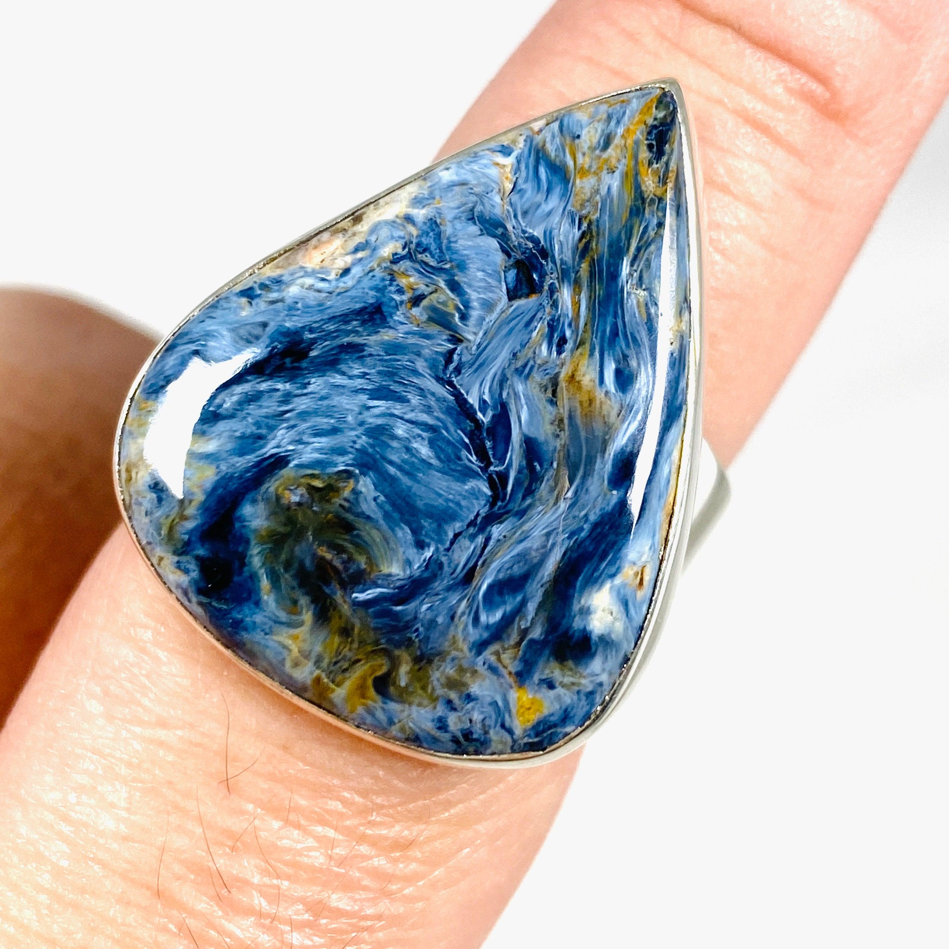 Pietersite Teardrop Ring - Size 8 - KRGJ2760 - Elegant Gemstone Jewelry for Women - Perfect for Weddings, Parties & Special Occasions
