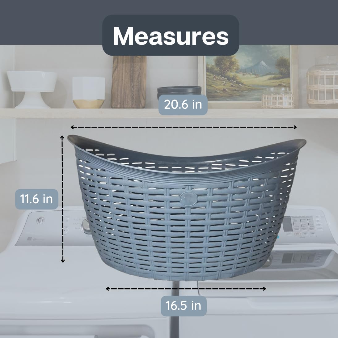 Elly Décor Rattan 7.9 Gallon Oval Plastic Laundry Basket with Cutout Handles - Blue Storage Bin for Dirty Clothes, Perfect for Bathroom, Bedroom, and Closet Organization - 30 Liter Capacity for Laundry, Toys, or Household Items