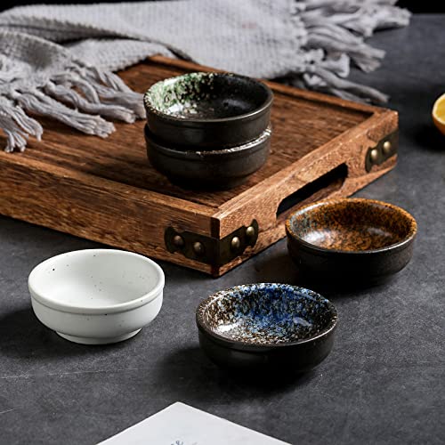 Japanese Style Round Porcelain Side Dish Bowls - Set of 6 Small Soy Sauce Dipping Bowls for Sushi, Dumplings & Asian Cuisine (Blue/Green/Black/White/Brown) - Perfect for Home Dining, Restaurants & Party Appetizers