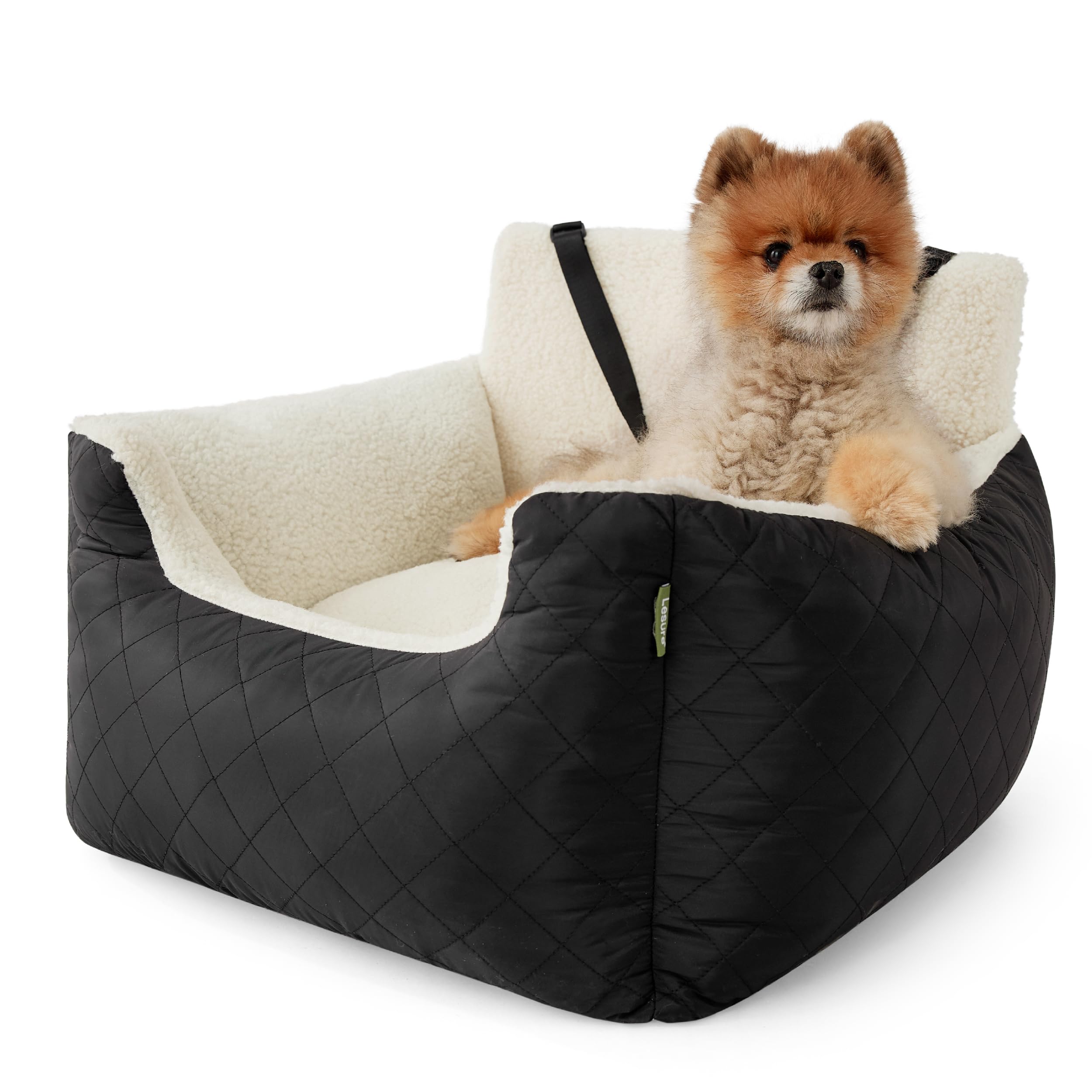 **Waterproof Small Dog Car Booster Seat - Travel Pet Carrier Bed with Clip-On Leash for Medium Dogs (54.5x49.5x38cm, Black) - Perfect for Road Trips & Safe Car Rides**