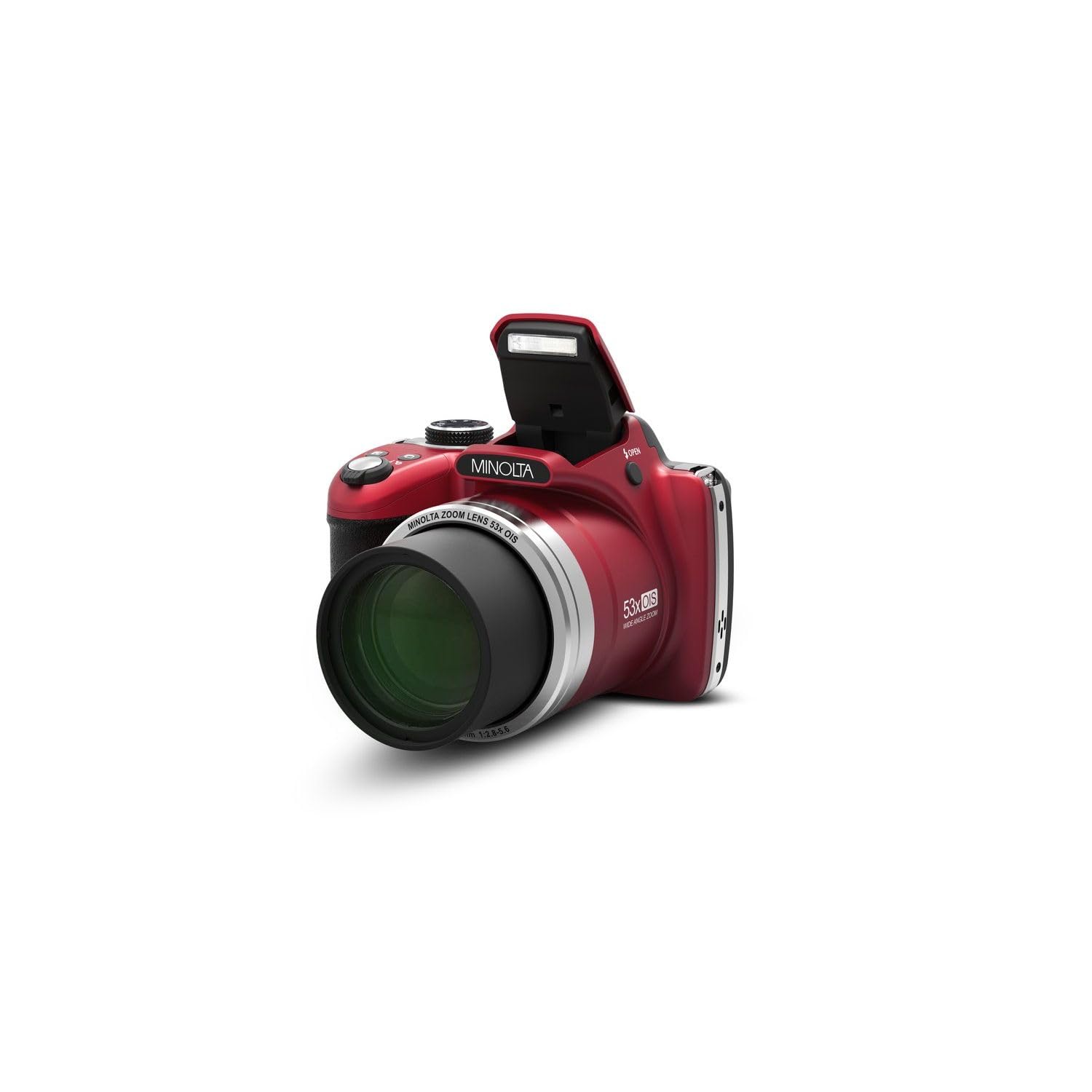 Minolta Pro Shot 16MP HD Digital Camera with 53x Optical Zoom, 1080p Full HD Video, 16GB SD Card - MN53Z (Red) - Perfect for Travel Photography, Wildlife Shooting & Vlogging