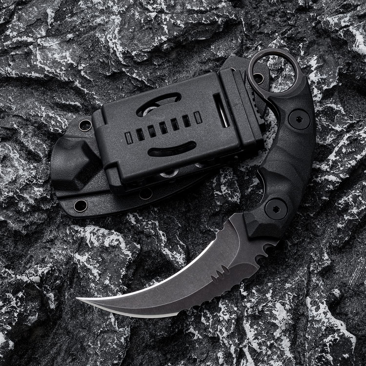 D2 Steel Fixed Blade Tactical Knife with G10 Handle - Double Edged Sharp Claw Knife for EDC, Outdoor Survival, Hiking & Camping - Includes Kydex Sheath (Black/Black) | Perfect for Bushcraft, Hunting, and Emergency Preparedness