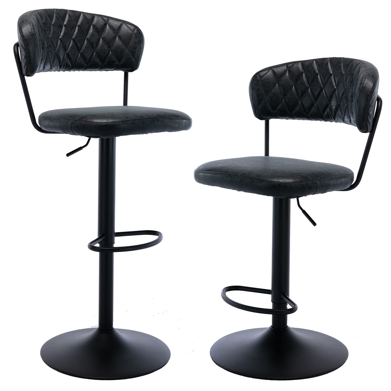 Premium PU Leather Adjustable Bar Stools Set of 2 - Swivel Counter Height Stools with Backrest & Footrest - Modern Kitchen Island, Home Bar & Dining Room Chairs - Perfect for Pub, Restaurant & Breakfast Nook - Black