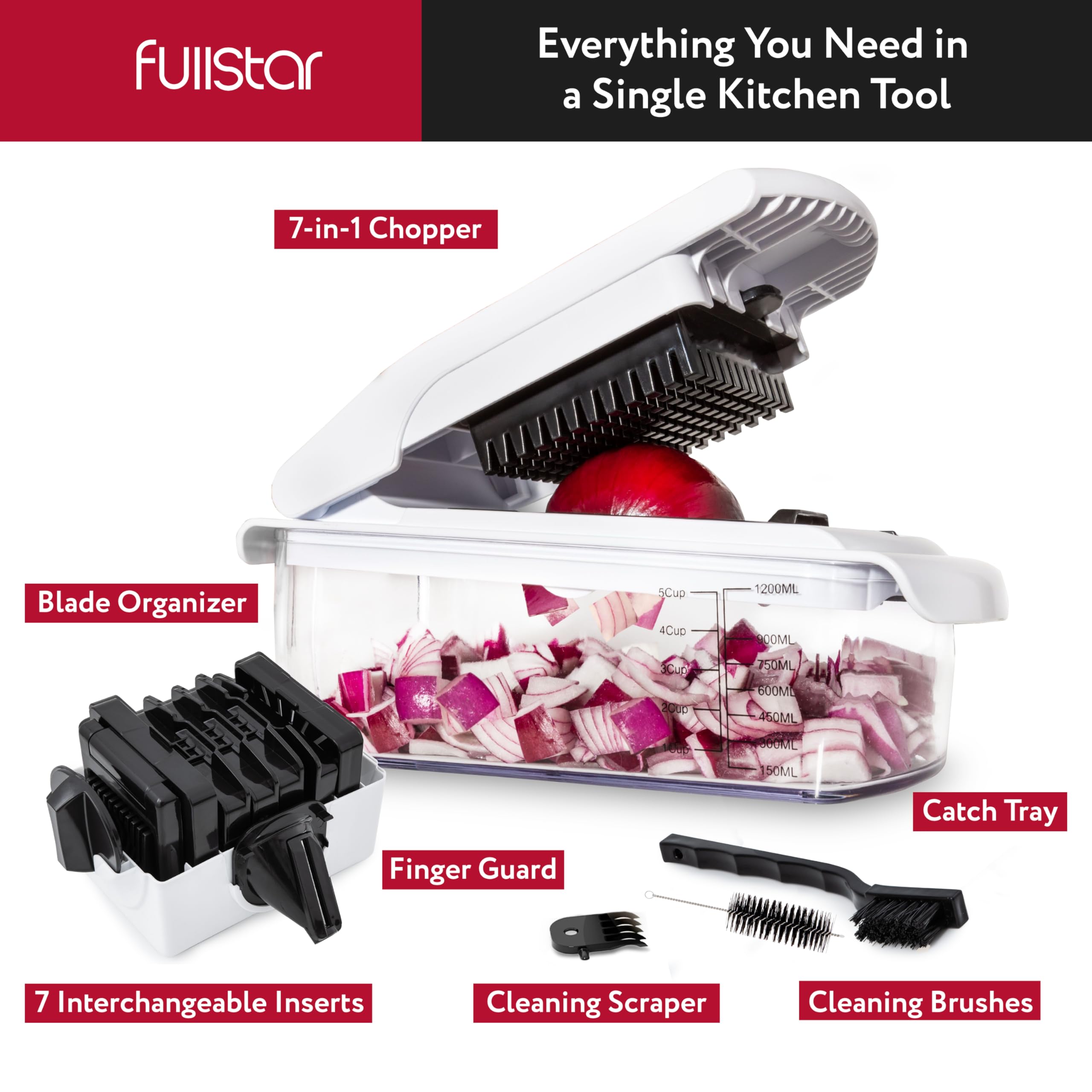 Fullstar 7-in-1 Vegetable Chopper & Slicer with Container - Perfect for Salad Prep & Onion Slicing
