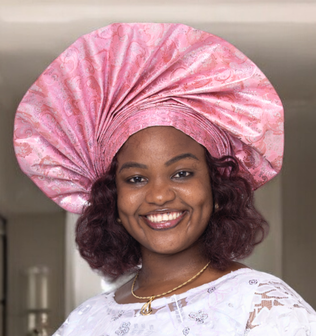 Dupsie's Alara Pink and Silver Auto Gele Ready Head Tie Wrap - Elegant African Headwrap for Parties, Weddings & Special Occasions | DPG998AG