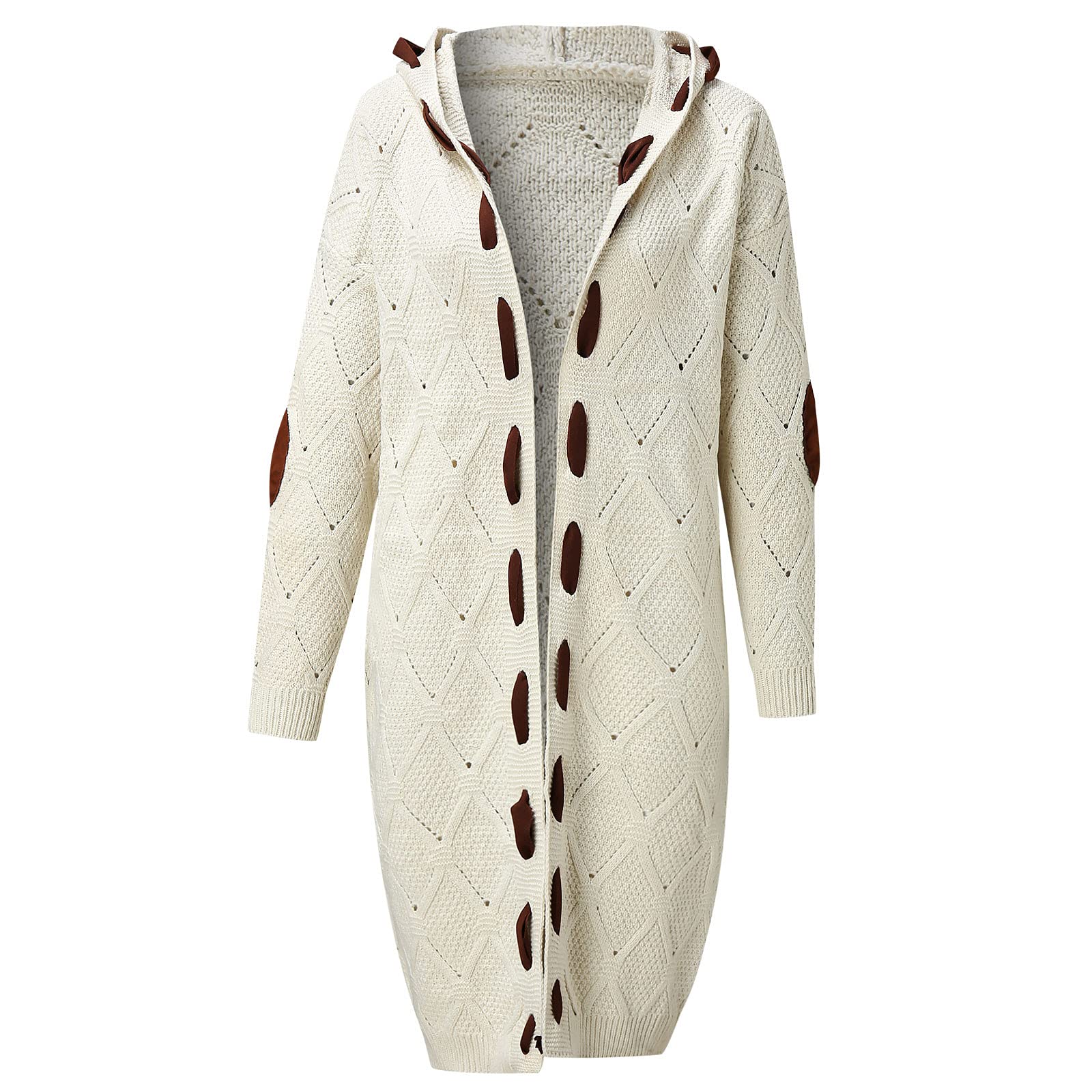 Chunky Knit Cardigan for Women - Lightweight Long Sweater with Hood & Elbow Patches | Cozy Fall & Winter Fashion, Casual Outerwear for Office & Weekend Outings