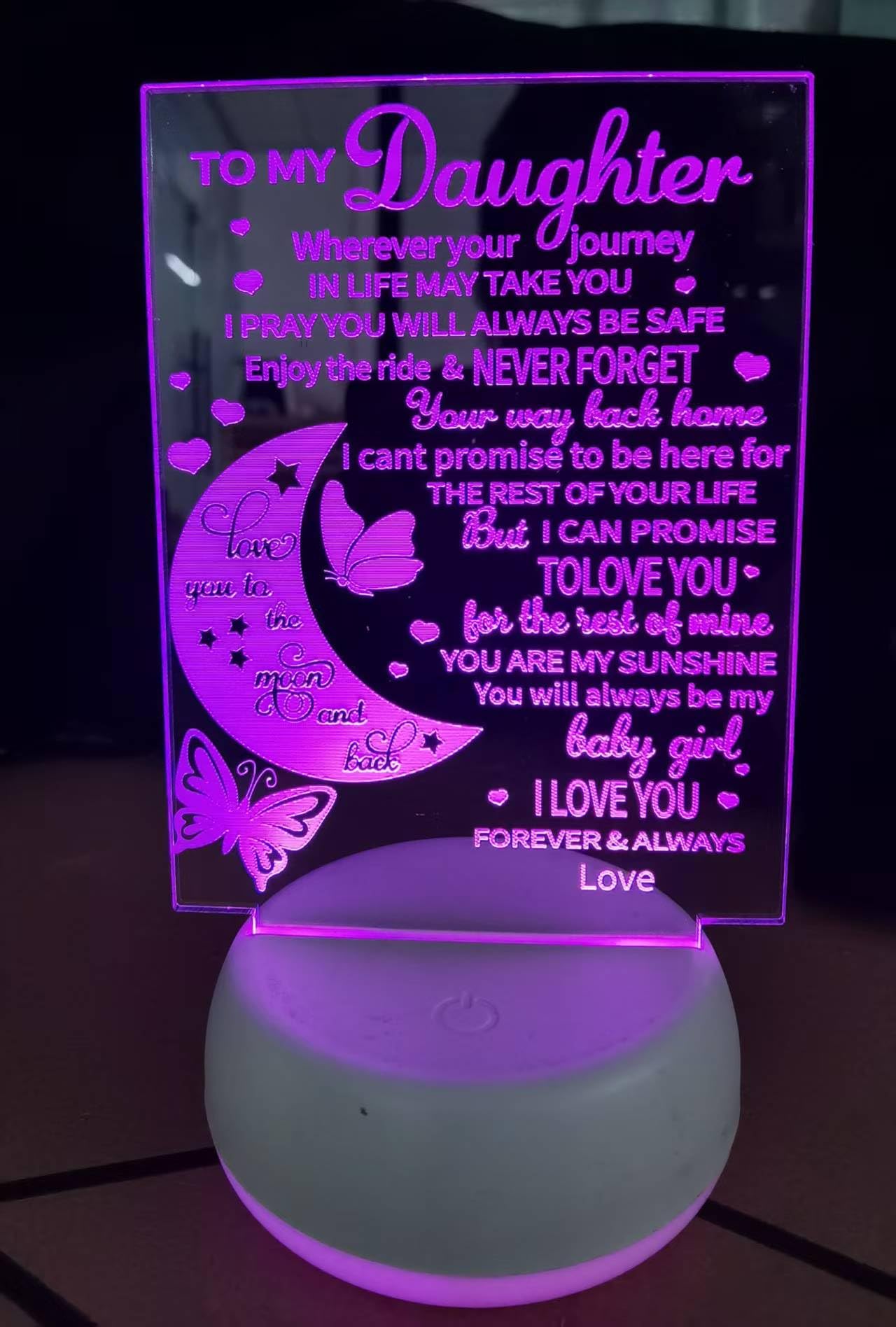 Xdorra 3D Illusion Moon Night Light - Color Changing Butterfly & Moon Blessing Lamp | Creative Birthday Gift for Daughter, Women & Teens | Bedroom Decor, Nursery Night Light, Meditation Room Ambiance
