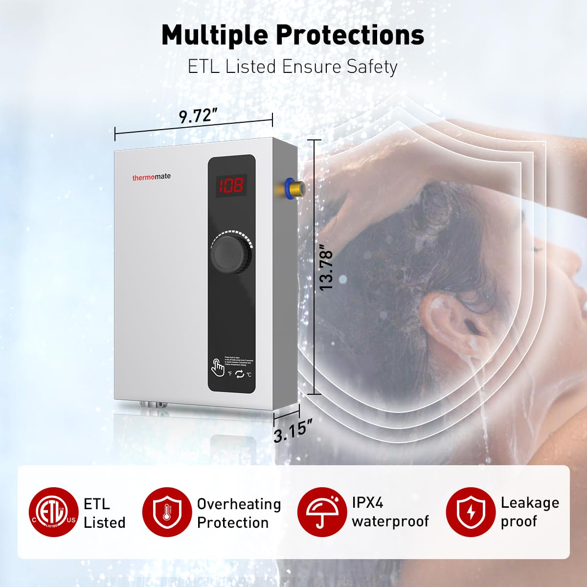 ThermoMate 11kW Electric Tankless Water Heater - 240V On Demand Instant Hot Water System | Self-Modulating Energy Efficient | Compact Space Saving Design (2.15GPM at 35°F Rise) | Perfect for Kitchen, Bathroom & RV Use