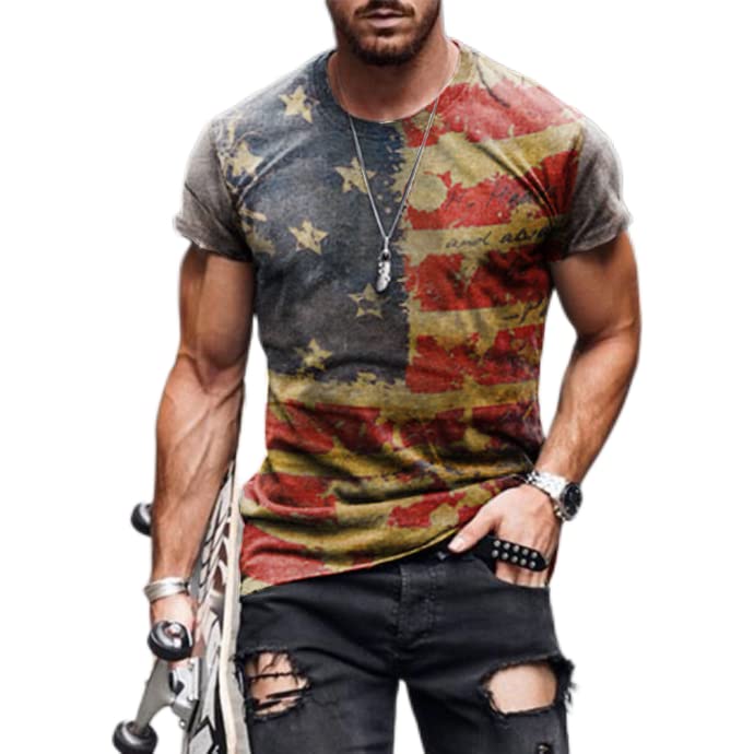 Pinbao Men's American Flag 3D Printed T-Shirt - Summer Casual Short Sleeve Crew Neck Tee for Patriotic Holidays, BBQ Parties & Outdoor Activities
