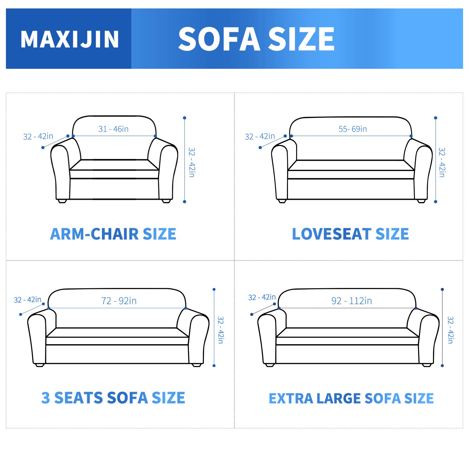 MAXIJIN 1-Piece Sofa Cover & 1-Piece Loveseat Cover - Dark Gray Stretchable Furniture Protector for Living Room, Bedroom, or Office - Spill & Pet Hair Resistant