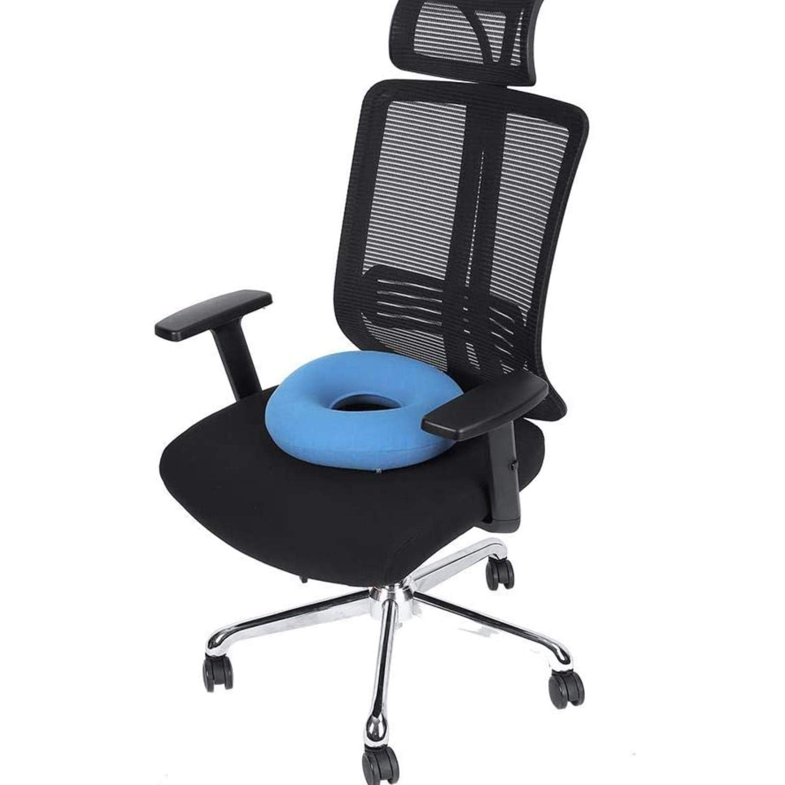 Inflatable Donut Tailbone Pillow for Hemorrhoid & Coccyx Pain Relief - Round Seat Cushion with Air Pump for Office Chair, Car & Home Use - Blue Orthopedic Hip Support Cushion for Post-Surgery & Pregnancy Comfort