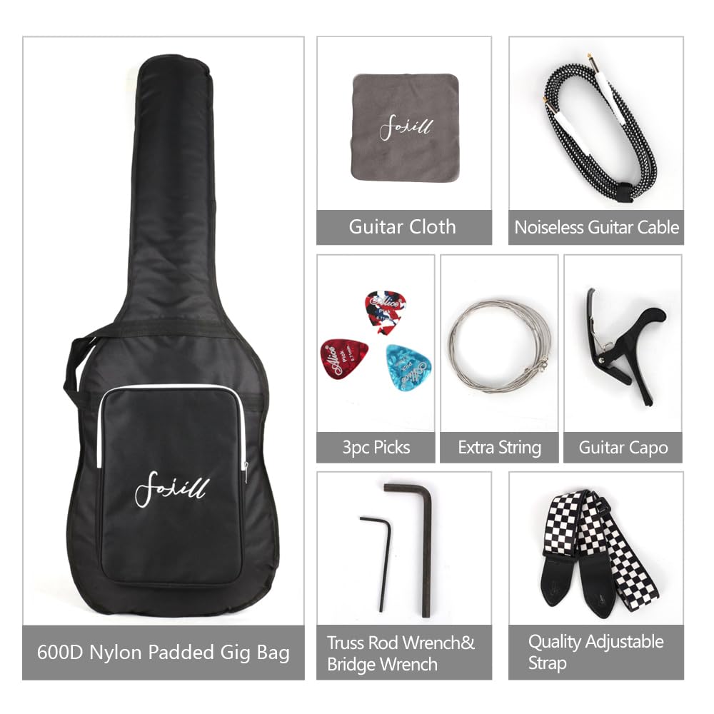 Full Size Electric Guitar Beginner Kit with Amplifier, 600D Gig Bag, Picks, Cable, Strap & Extra Strings - Complete Starter Package for Adults & Teens (FSTS-30, Black) | Perfect for Home Practice, Live Performances & Music Lessons