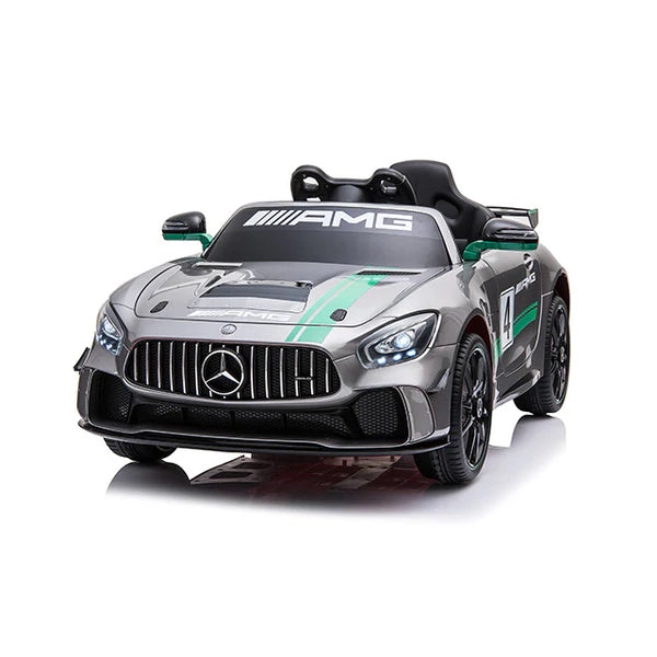 Mercedes Benz AMG GT4 12V Kids Ride On Car - 1 Seater Electric Toy Vehicle in Silver Green | Perfect for Outdoor Play & Birthday Gifts