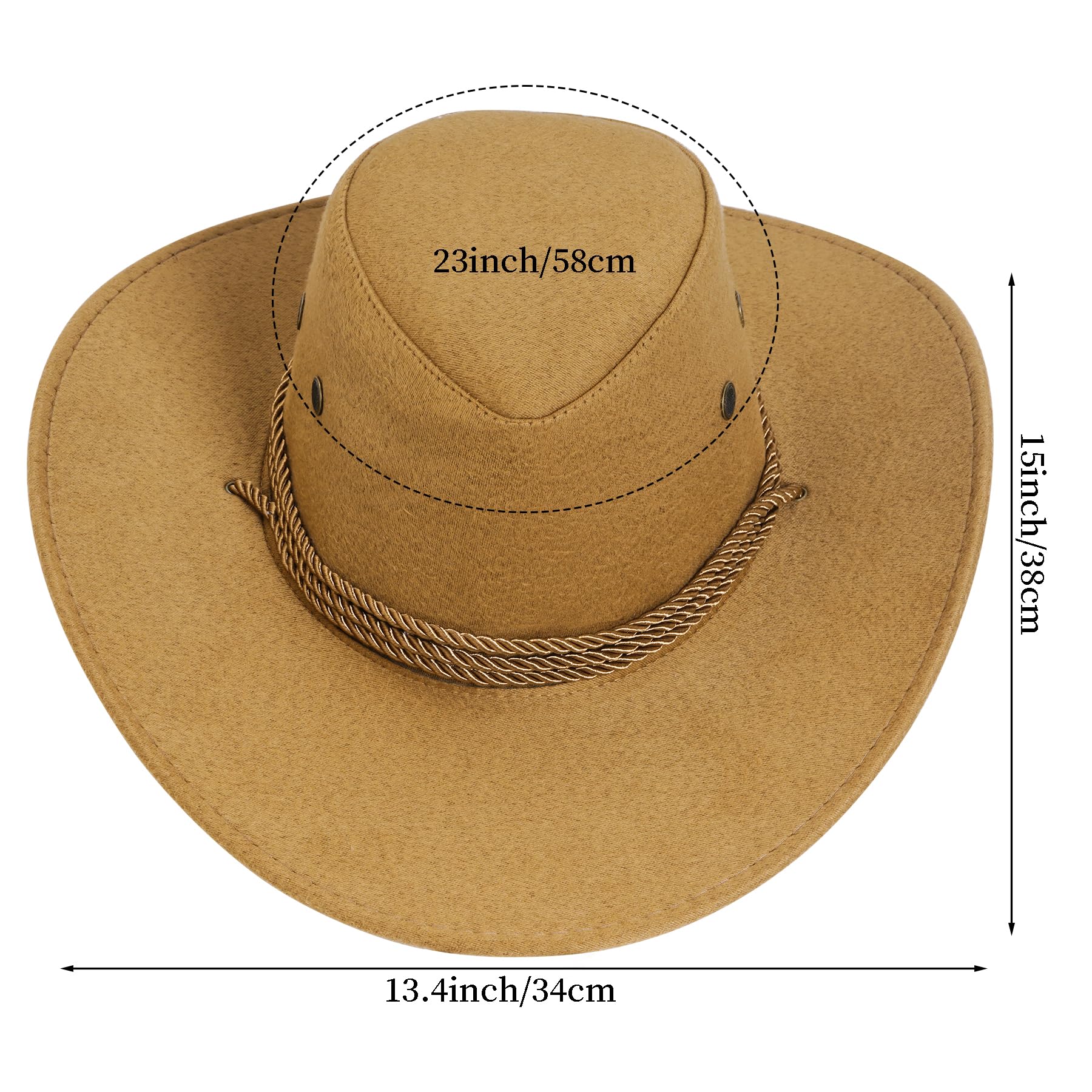 Vintage Unisex Faux Felt Cowboy Hat - Western Style Wide Brim Sun Hat for Women & Men | Perfect for Halloween Costumes, Country Music Festivals & Western Themed Parties