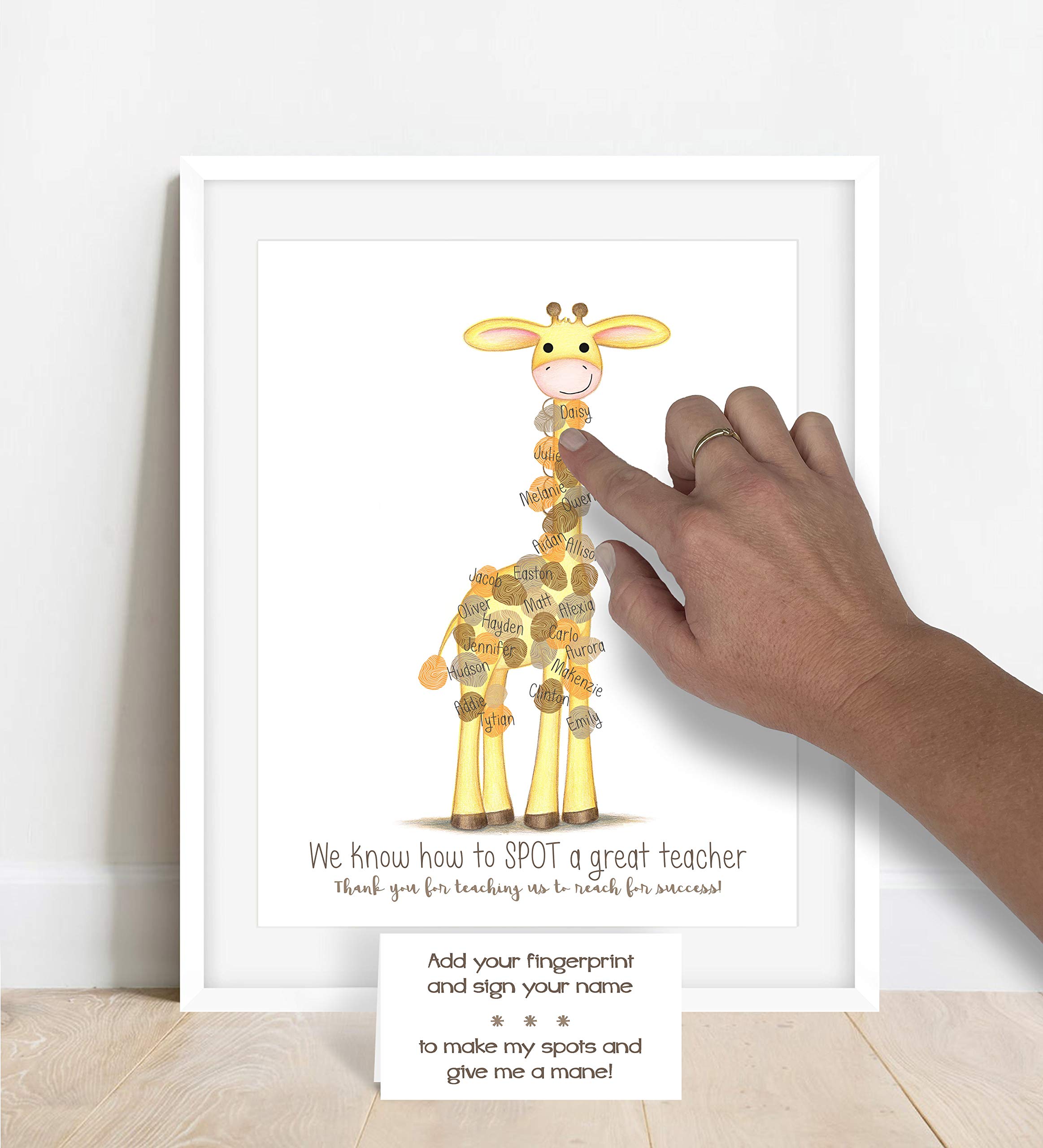 Personalized Giraffe Themed Teacher Appreciation Fingerprint Poster - Unique Teacher Gift Ideas for School Staff - End of Year Student Gift - Stand Tall Like a Giraffe - Perfect for Classroom Decor, Teacher's Day, Retirement & Thank You Gifts