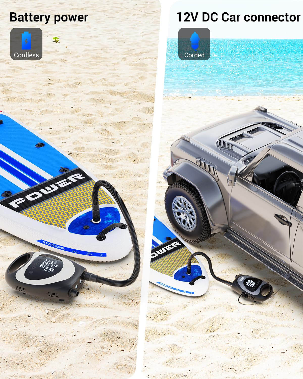 **Dr.meter Rechargeable Electric SUP Pump - 20PSI High Pressure Portable Air Pump with LED Light & Auto-Off, Battery & Car Adapter Powered for Inflatable Paddle Boards, Kayaks, Boats - Perfect for Beach, Lake & Outdoor Water Sports**