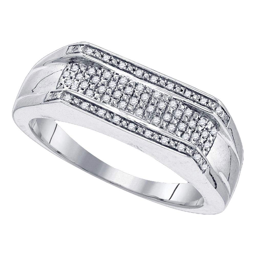 FB Jewels Sterling Silver Men's Round Diamond Flat Wedding Band Ring - 1/6 CTTW, Size 10 - Perfect for Engagement, Anniversary & Everyday Wear