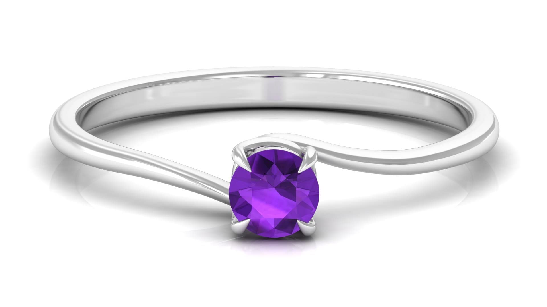 1/4 CT Natural Amethyst Solitaire Ring for Women - 14K Solid Gold Violet Amethyst Bypass Ring, Certified February Birthstone Jewelry | Perfect for Valentine's Day, Anniversary & Birthday Gifts