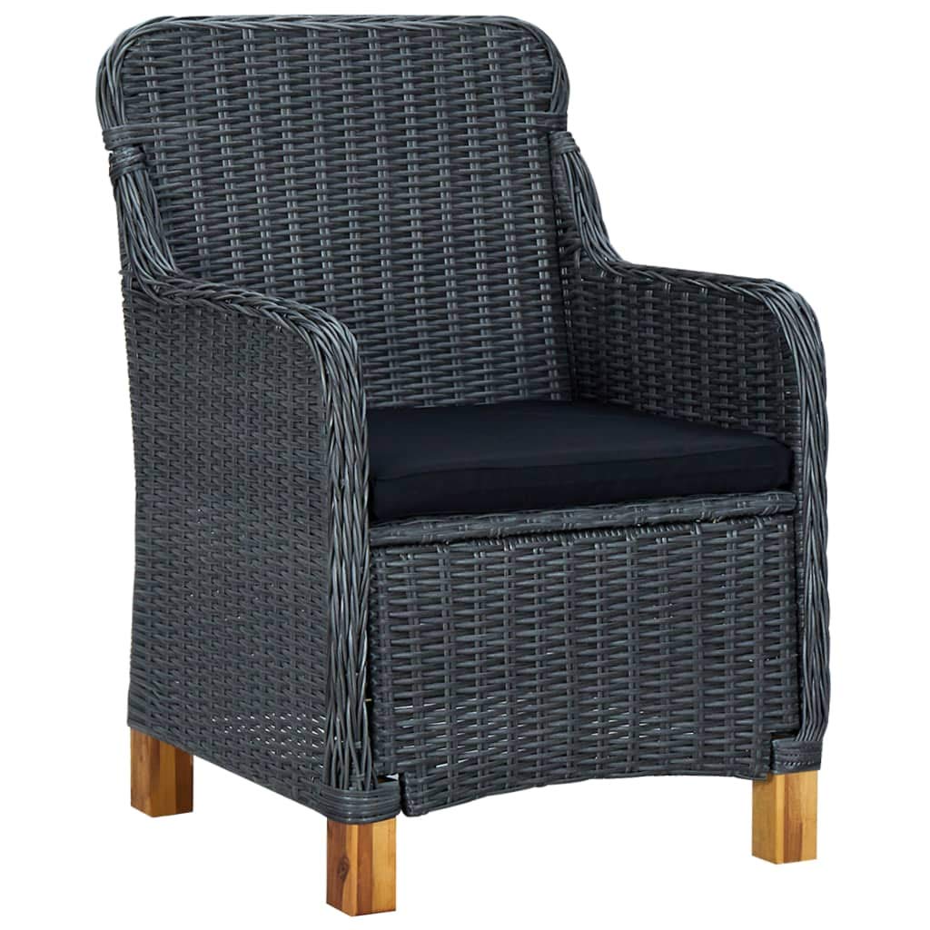 vidaXL 3-Piece Patio Furniture Set - Outdoor Sofa Chair with Coffee Table, Modern Poly Rattan Dark Gray Garden Armchair with Wood Legs | Perfect for Backyard, Deck, and Poolside Relaxation