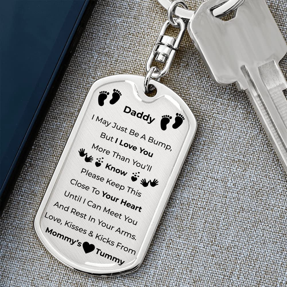Personalized Dad To Be Keychain - Engraved Dog Tag Keychain with Gift Box, Unique Father's Day Gift for First Time Dads, New Daddy Present, Birthday Keepsake - Perfect for Baby Showers, Gender Reveals & Father's Day Celebrations