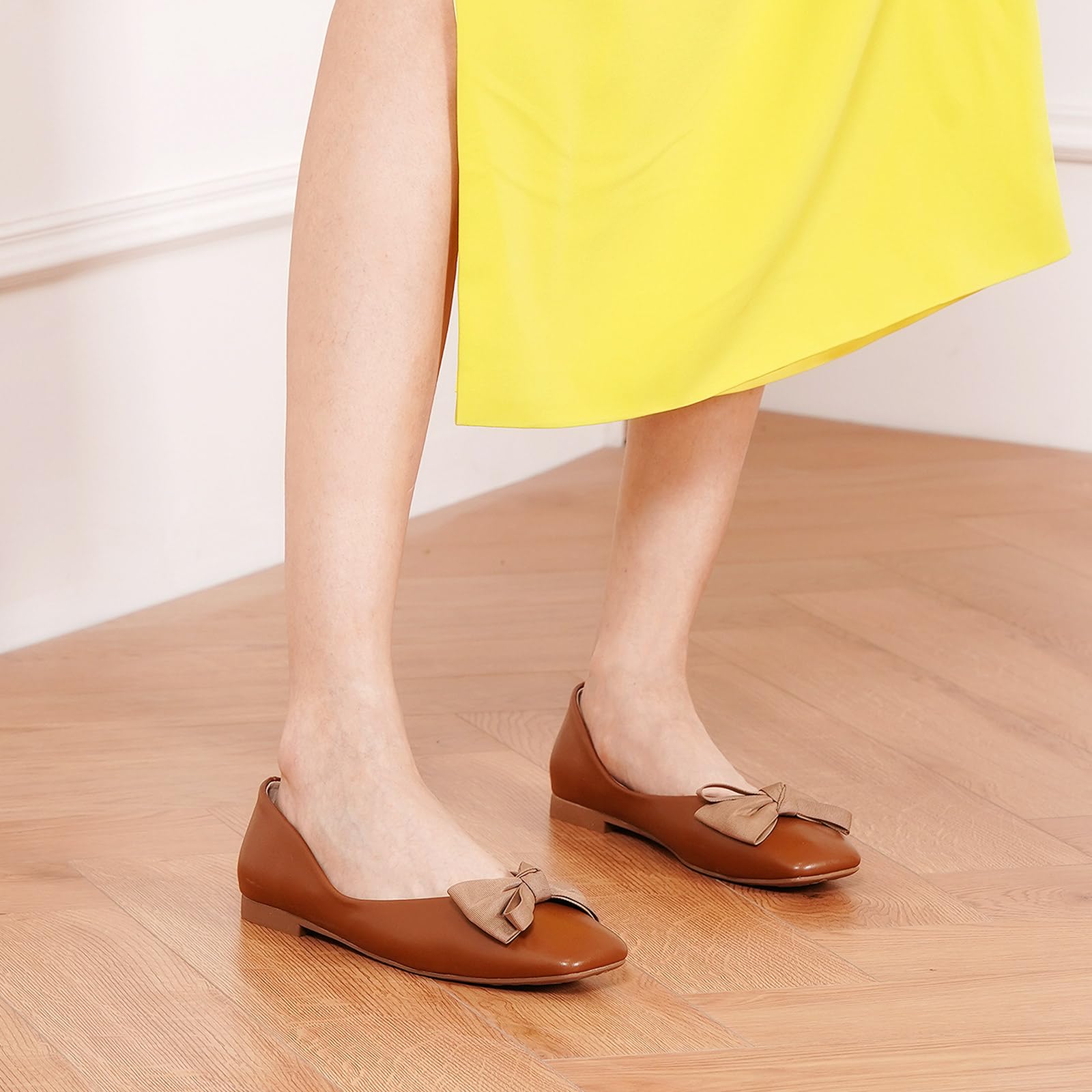 C.Paravano Women's Square Toe Leather Ballet Flats - Slip On Comfortable Shoes for Work, Office & Casual Wear | Breathable & Lightweight Walking Shoes for Women