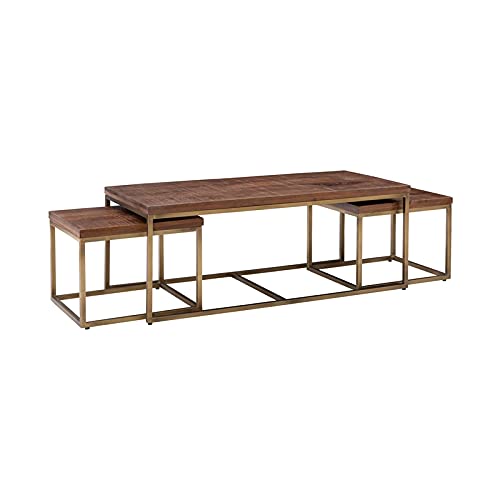 Pemberly Row Modern Gold Metal & Mango Wood Coffee Table - Stylish Living Room Centerpiece for Contemporary Homes