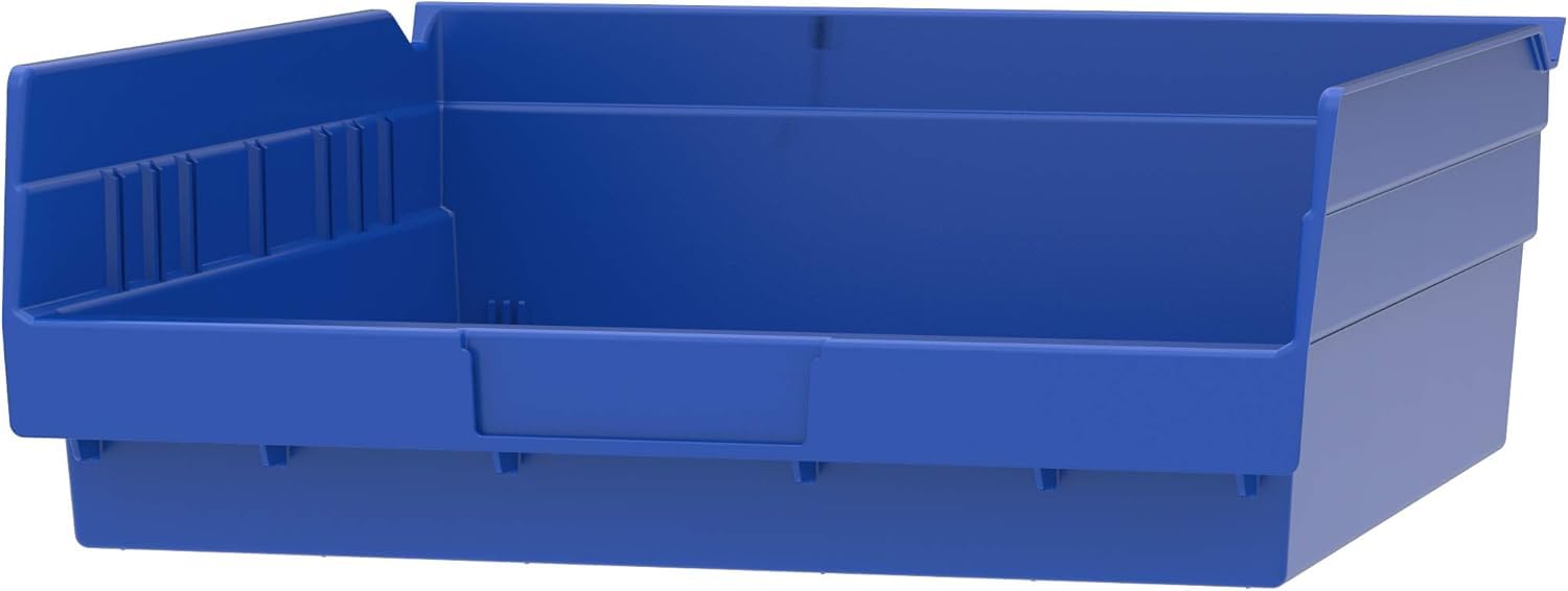 Akro-Mils 30170 Heavy Duty Plastic Storage Bins - 12 Pack, 12x11x4 Inch Blue Shelf Organizers for Garage, Closet, Drawer & Pantry Organization - Durable Stackable Bins for Tools, Toys, Office Supplies & Home Storage