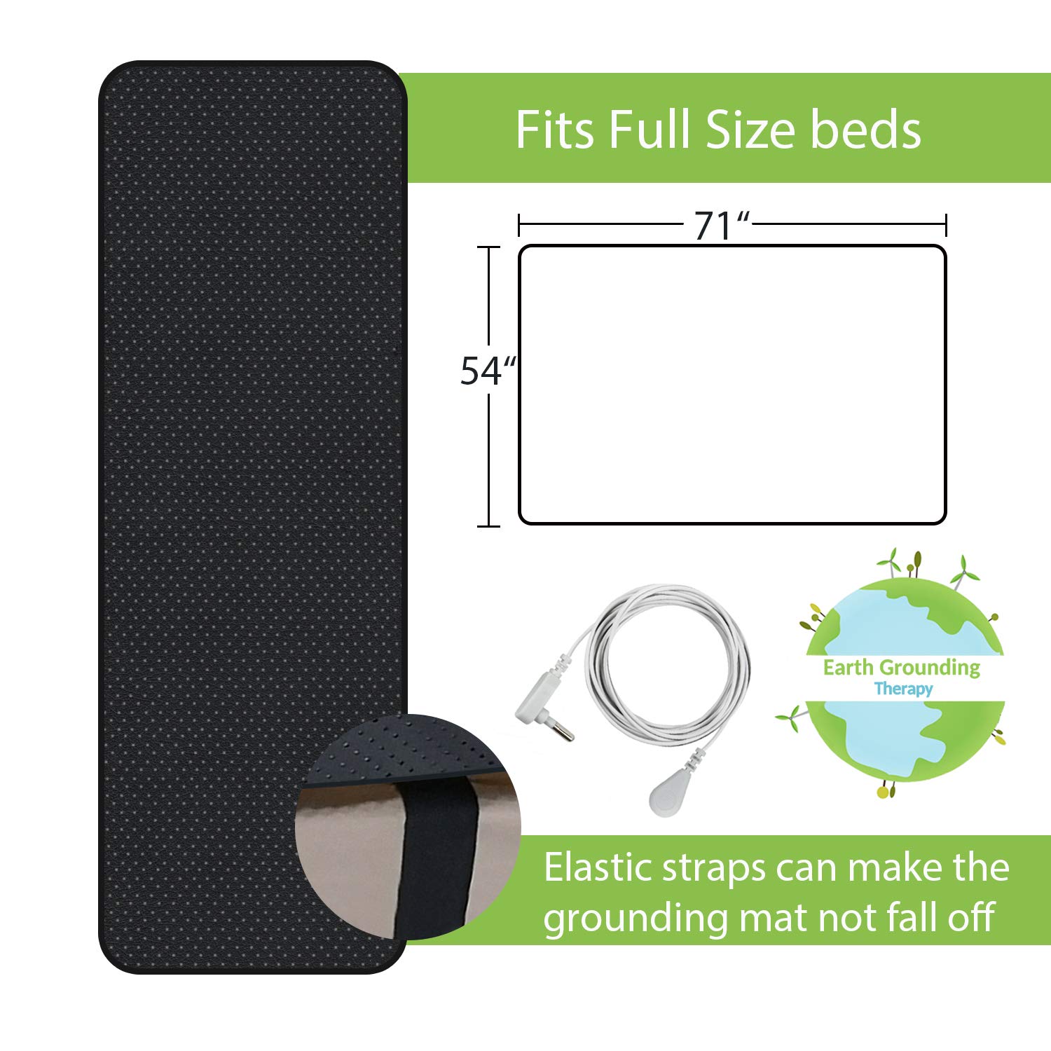 **Earthing Grounding Mat for Bed - 100% Conductive Carbon Leatherette Therapy Mat with Cord (54-71 Inch) - Relieve Pain, Improve Sleep & Reduce Stress - Perfect for Home, Office & Travel**