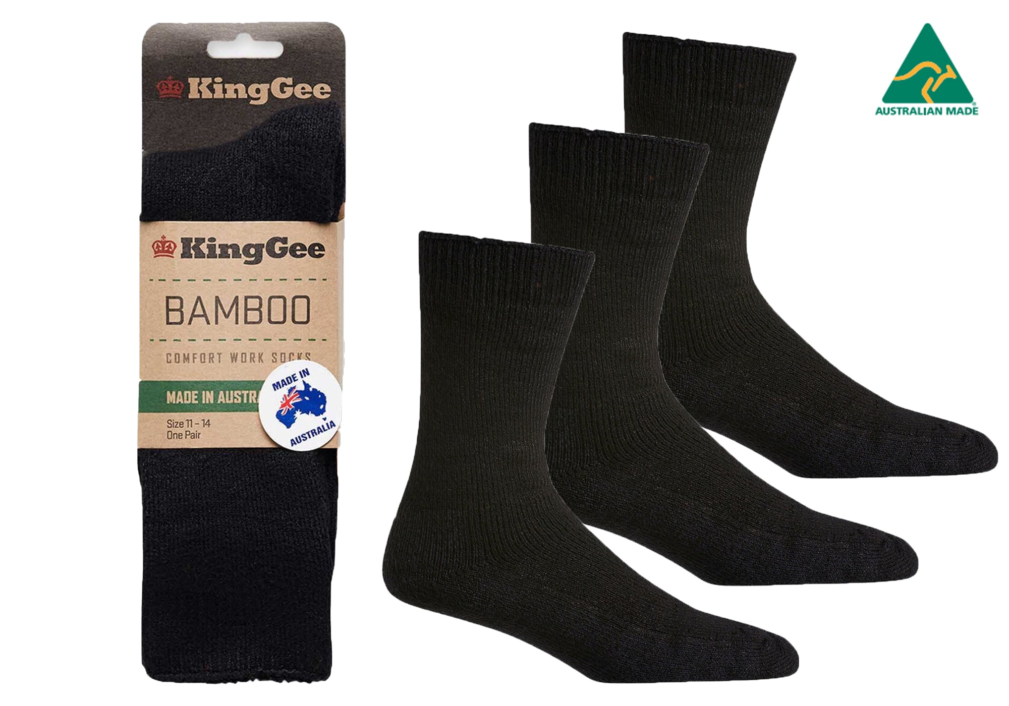 KingGee Men's Bamboo Work Socks 6-Pack - Breathable & Comfortable Australian-Made Socks for Construction, Hiking & Outdoor Work