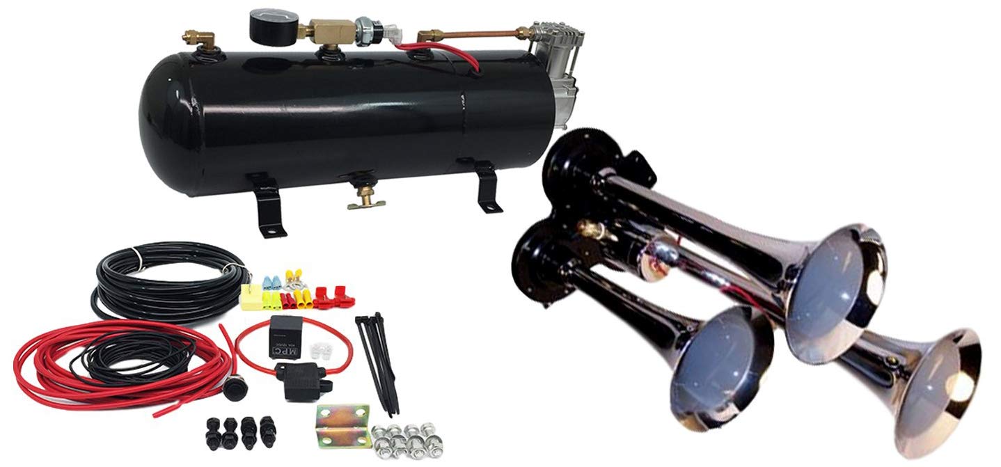 3-Trumpet Train Air Horn Kit - 110 PSI High-Pressure System, 150dB+ Loud Sound for Trucks, Boats, Emergency Vehicles - Perfect for Safety Alerts & Off-Road Adventures