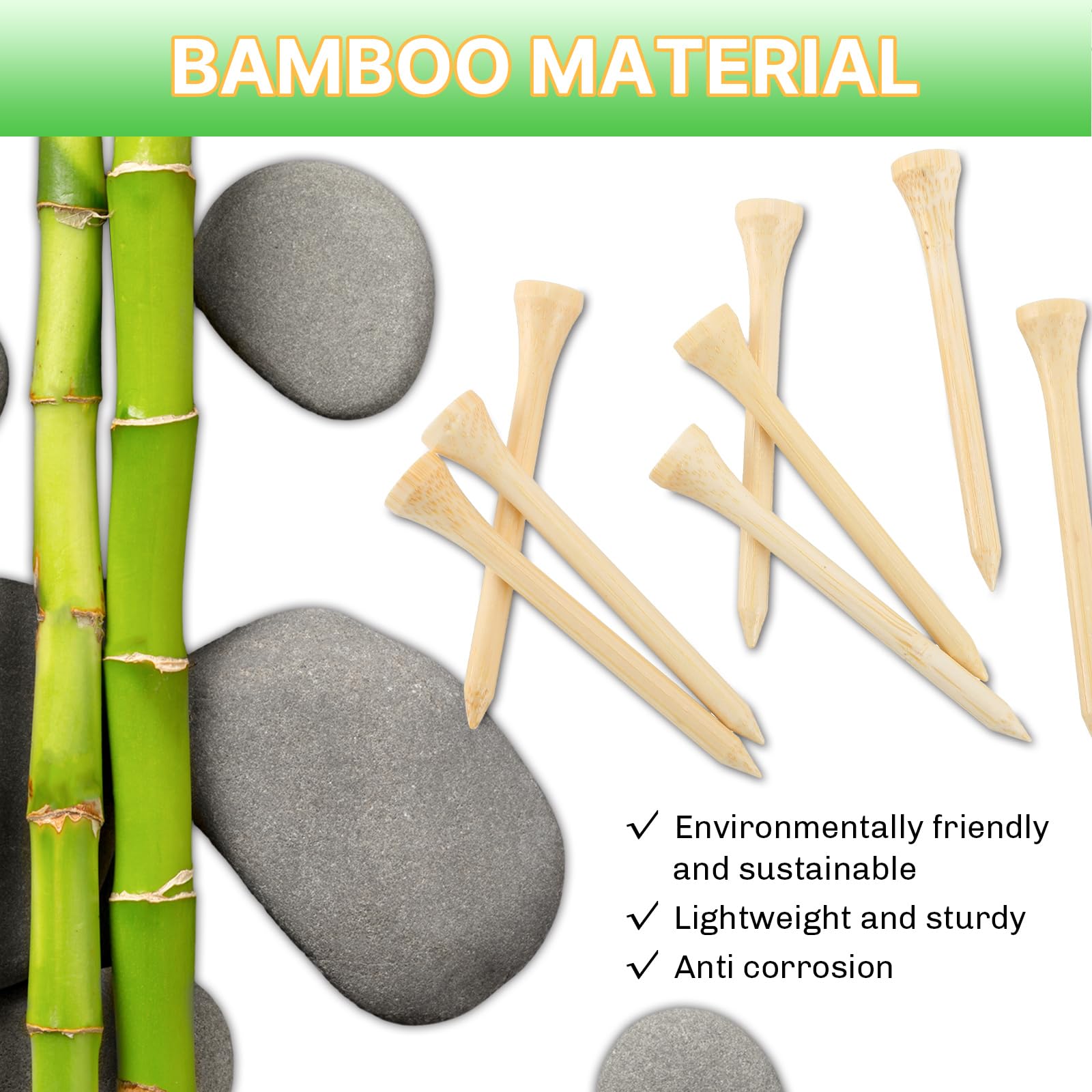 Premium Bamboo Golf Tees 2-3/4 Inch - 7X Stronger Than Wood Tees | Low Friction & Reduced Side Spin | Perfect for Driving Range & Tournament Play
